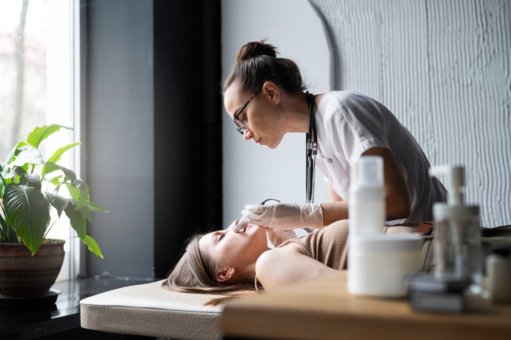 a woman in brown wear having a med spa in lakewood ranch fl