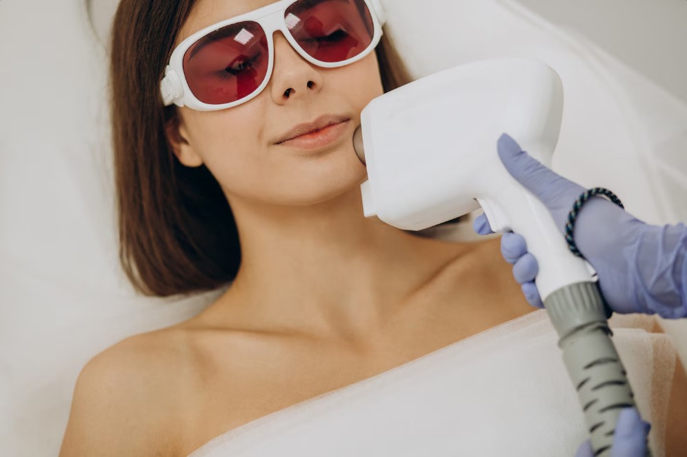 a woman in shades having laser hair removal clinic in siesta key fl
