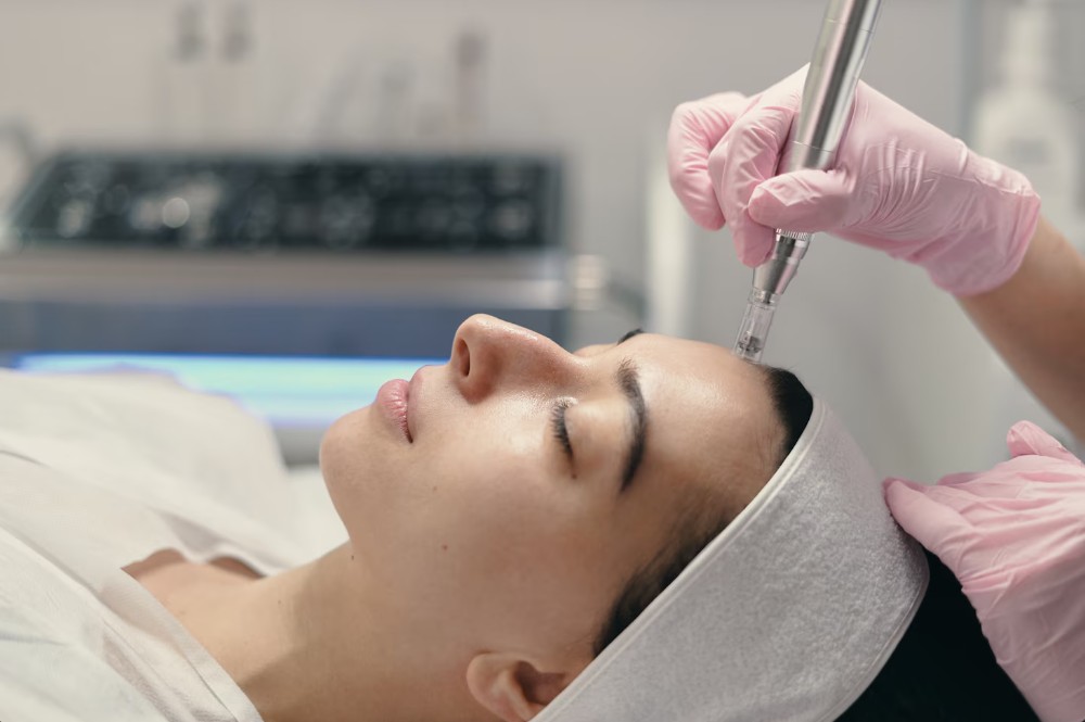 lady with her eyes closed getting her microneedling in apollo beach fl